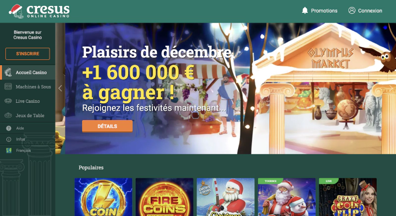 Ecran principal du Cresus Casino en ligne en France