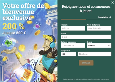 Avis à propos du formulaire d'inscription au Cresus Online Casino